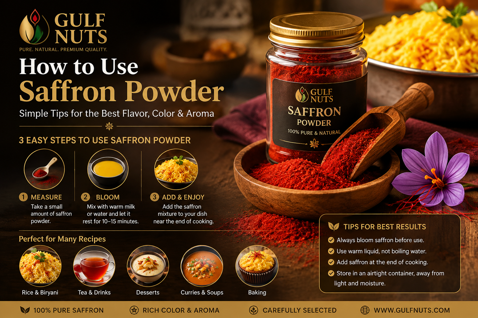 Premium saffron powder with saffron flower – Gulf Nuts