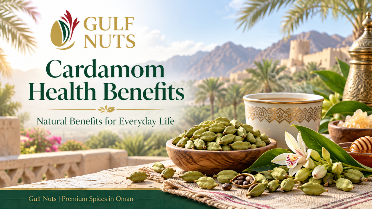 Cardamom health benefits with premium green cardamom pods and Arabic coffee in Oman